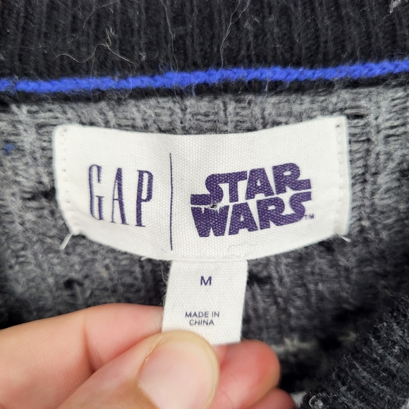Gap X Star Wars Wool Blend Knit Sweater Crew Neck Long Sleeve Black Gray Medium - Picture 3 of 7